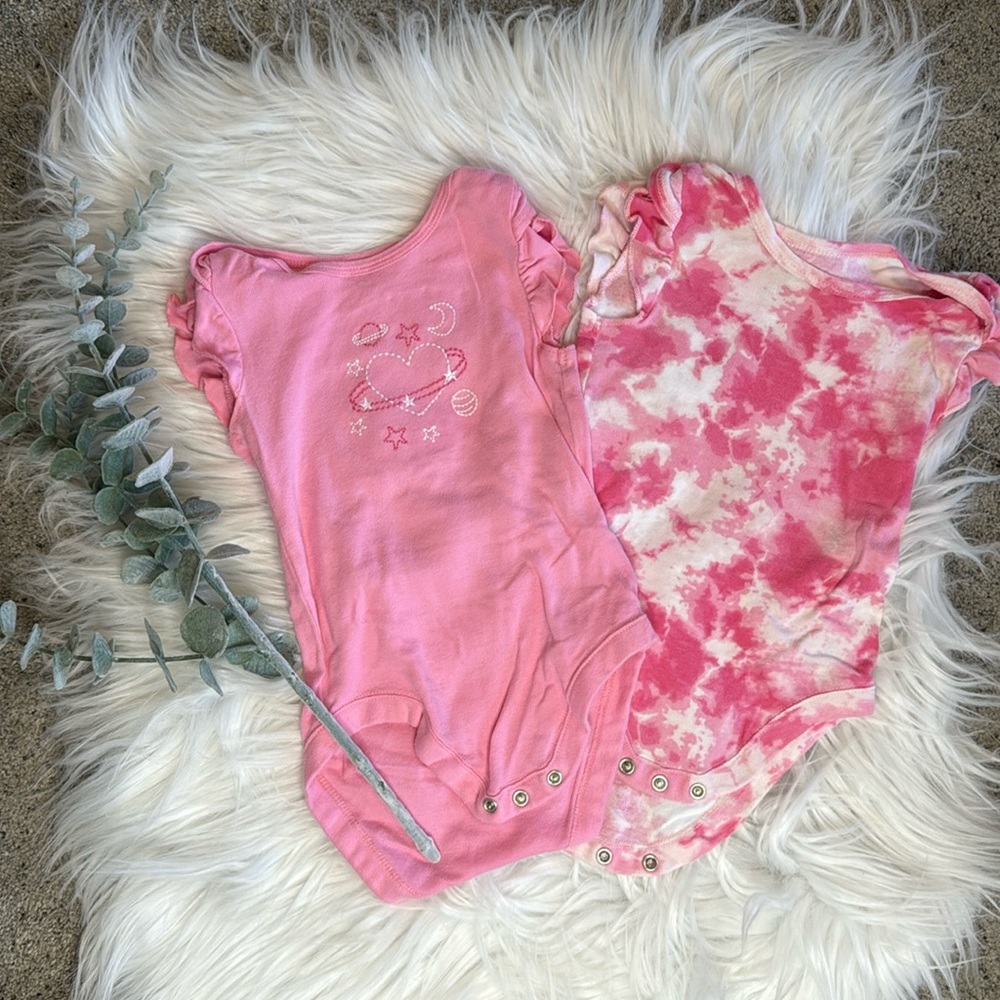 Pink, tie-dye onesie, with a pink space onesie